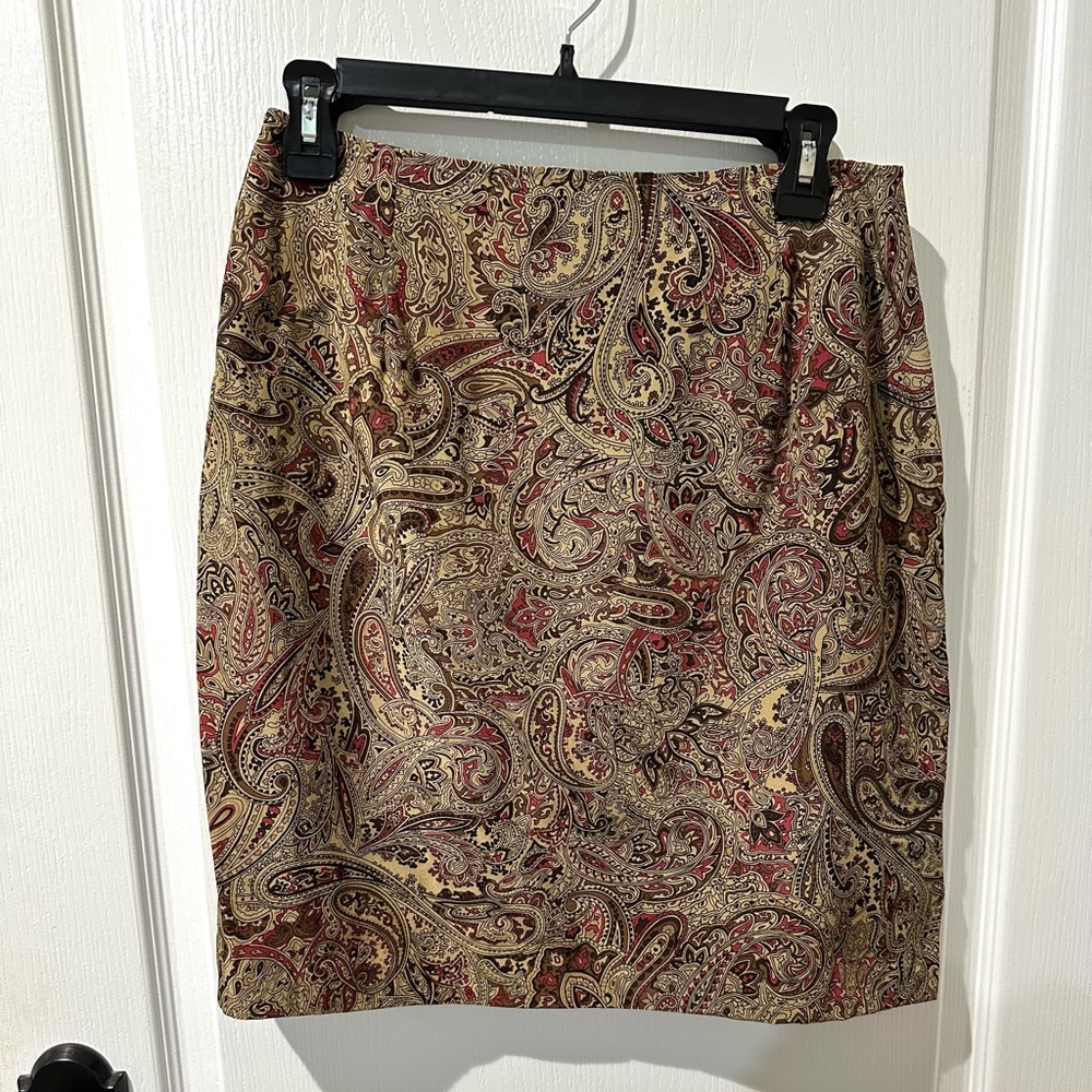 Chelsea Campbell Vintage Silk Brown Floral Paisley A-line Skirt